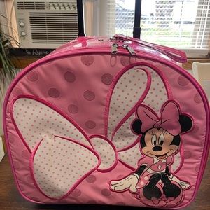 Disney Store Minnie Mouse Carryall Rolling Luggage Pink Suitcase GUC